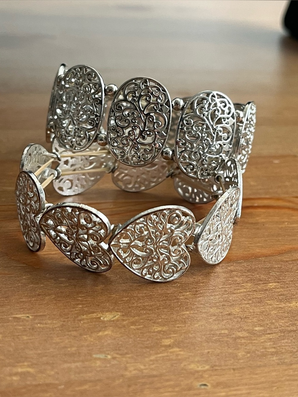 Filigree bracelet bundle lot of 2 women's jewelry silver tone fashion